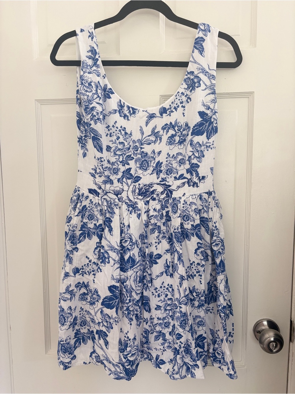 Kiel James Patrick Seaside Bloom Dress Blue White Floral Linen Preppy Coastal 4 - Picture 2 of 10